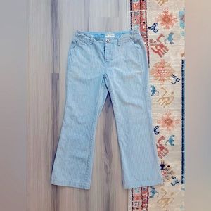 Free People Womens Size 28 Blue White Striped Wide Leg Button Fly Jeans 👖